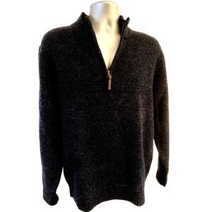 PENDLETON Men's Charcoal Large 1/4 Zip Washable Wool Pullover Front Pattern
